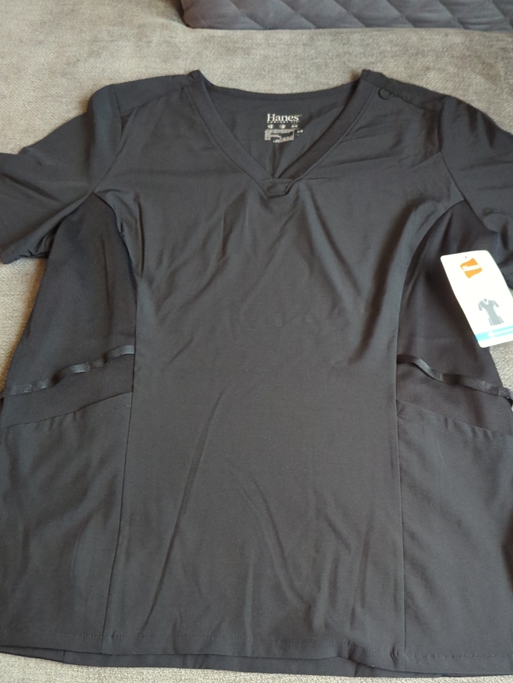 Hanes Black V-Neck Medical Scrub Top